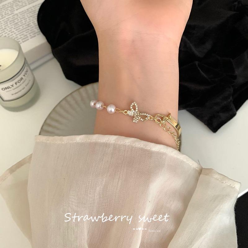 Super fairy rose bracelet french pearl butterfly elegantretro bracelet