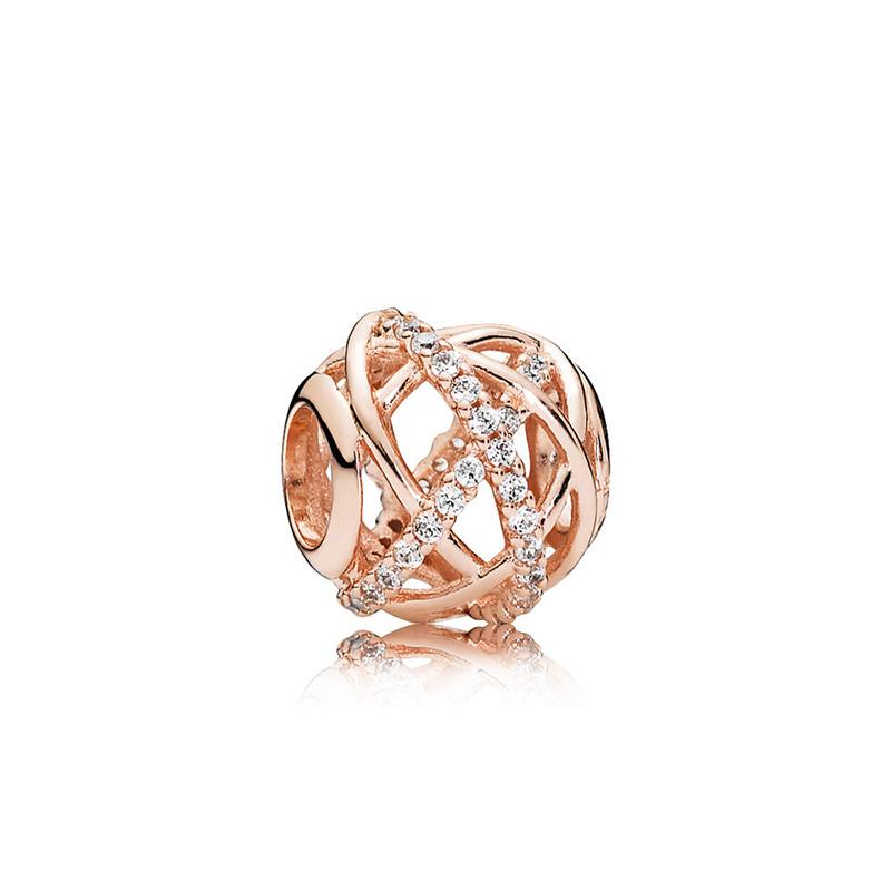 925 Sterling Silver Rose Gold Charms Open Heart Sparkling Polish Charm Pendant Clip Stopper Charms Fit Original Fashion Bracelet