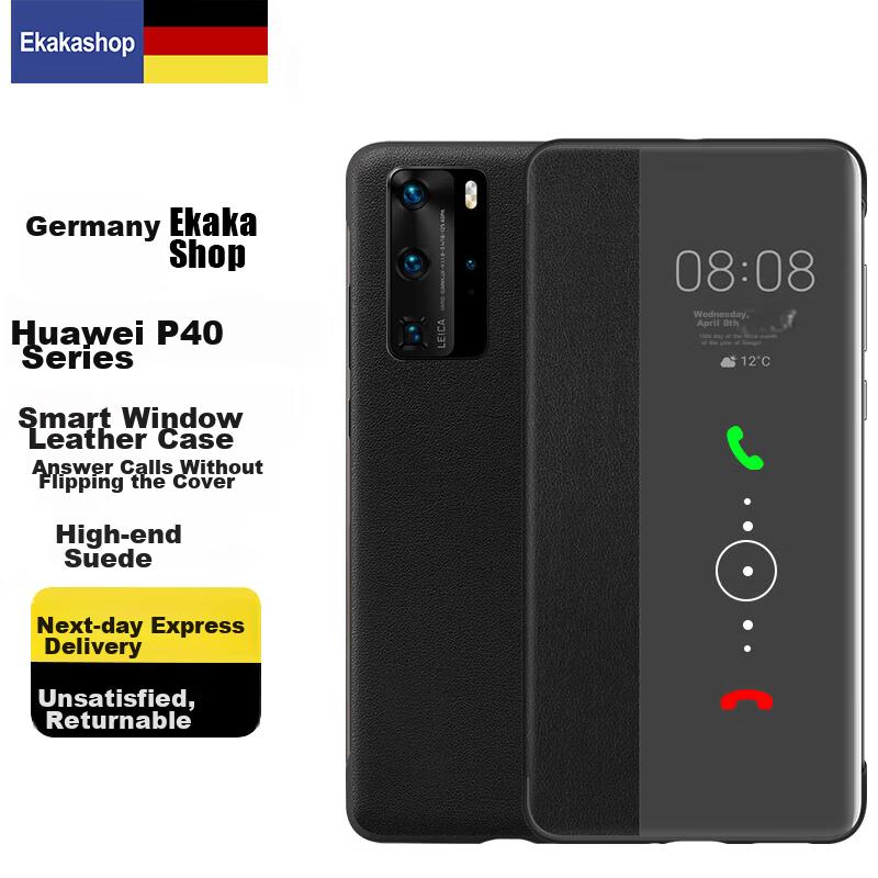 Ekakashop GermanySmart View Flip Case for Huawei P40 Pro, Full Protection Anti-Drop Cover, Business Style Leather Case Xuan Black]