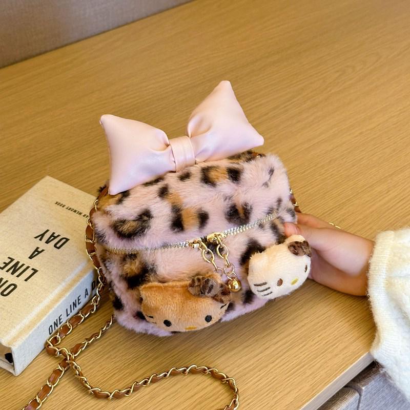 Fluffy Leopard Print Women's Crossbody Bag - Cute Furry Shoulder Bag for Winter 2025