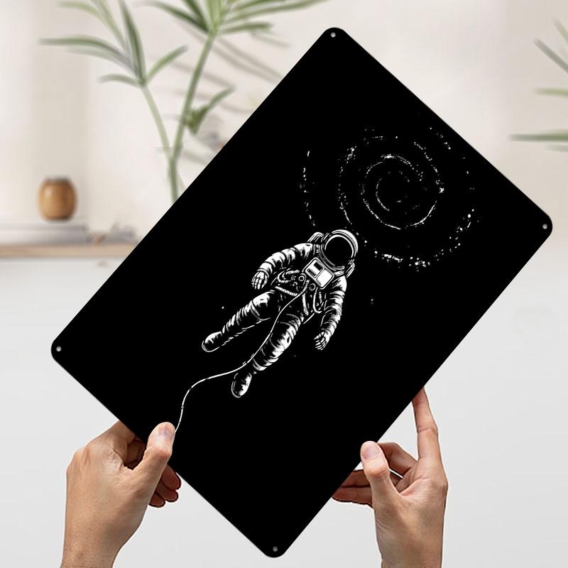 Astronaut in Space With Galaxy Poster Customized Wall Art Vintage Metal Signs Retro Tin Plaque for Man Cave Setup Decorations