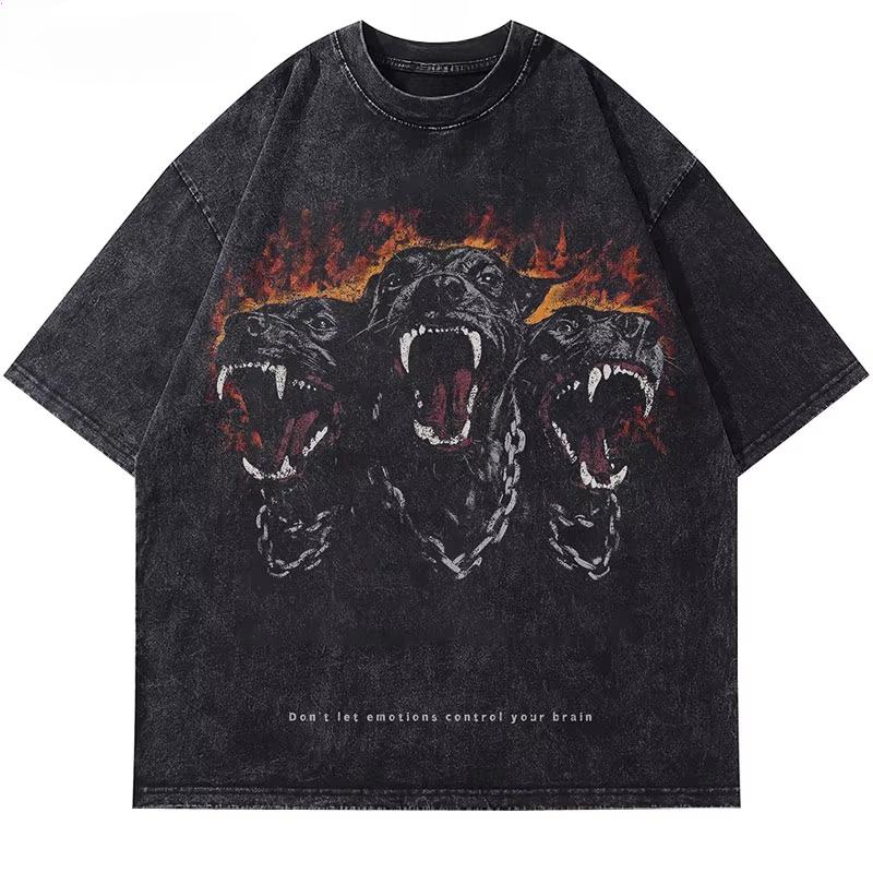 Уличная одежда Beast Rottweiler Dog Vintage Black Washed T-Shirt T-Shirt Punk Gothic Loose Harajuku Top Oversize Yk2 Tee Unisex