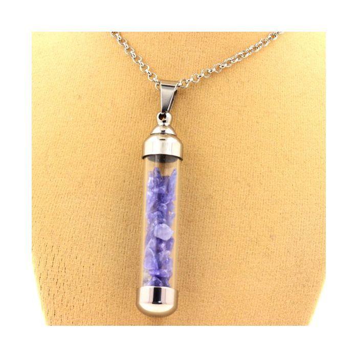 Pierres et Minéraux. Collier Tanzanite brut. Modèle tube 50 mm.