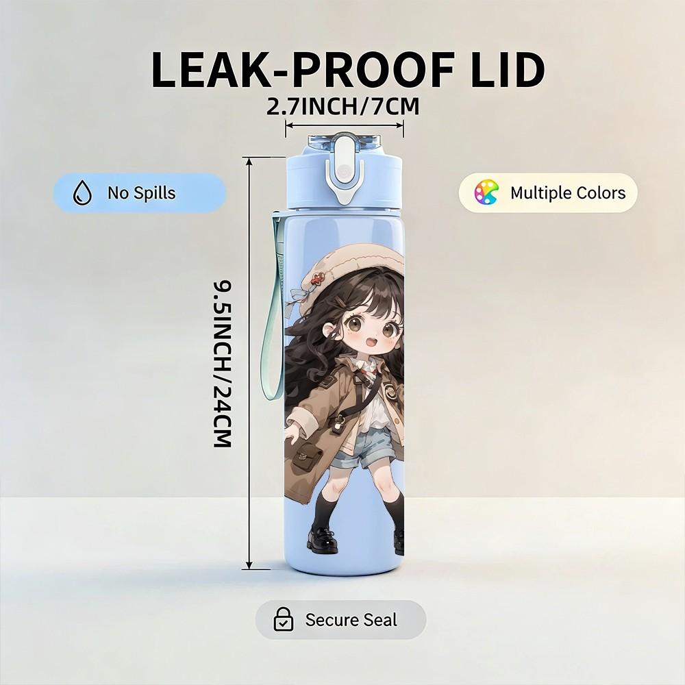1PC Coat Scarf Autumn Style Girl Pattern 750ml Color Plastic Sports Water Bottle Leakproof Flip Straw Lid Suitable for Sports Office Home Use