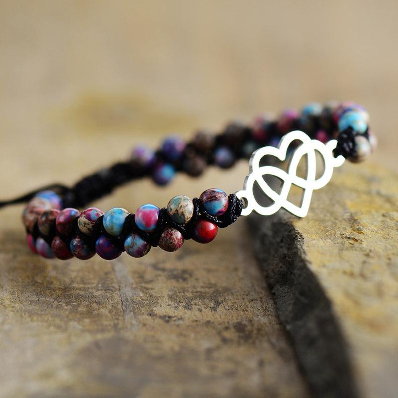 Hot-selling peach heart-shaped double-layer hand-woven bracelet, adjustable bracelet.