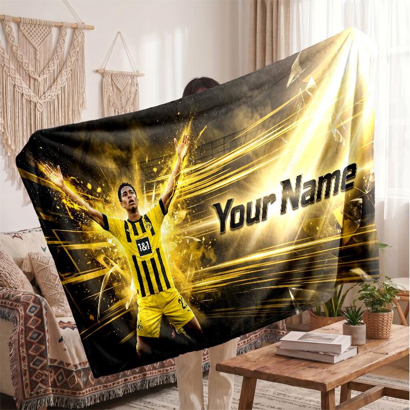 Jude Bellingham Personalized Fleece Blanket With Football Logo, Custom Name Text Soft Warm Home Throw Blanket
