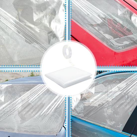 Broken Window Cover with Nanometer Double-Sided Tape Pre-Cut Transparent PVC Car Window Covering Film Broken Glass Replacement Temporary Car Glass Fix