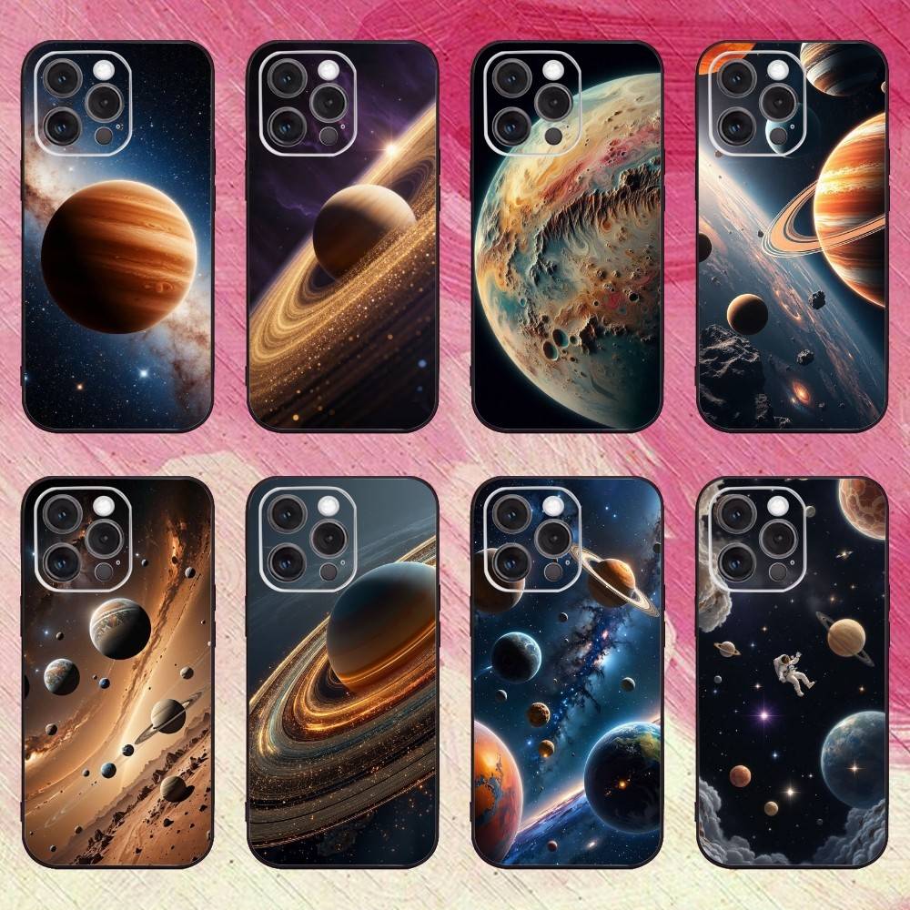 Планеты Вселенной Чехол для телефона Для iPhone17,16,15,14,13,12,11 Plus,Pro Max Мягкий черный чехол