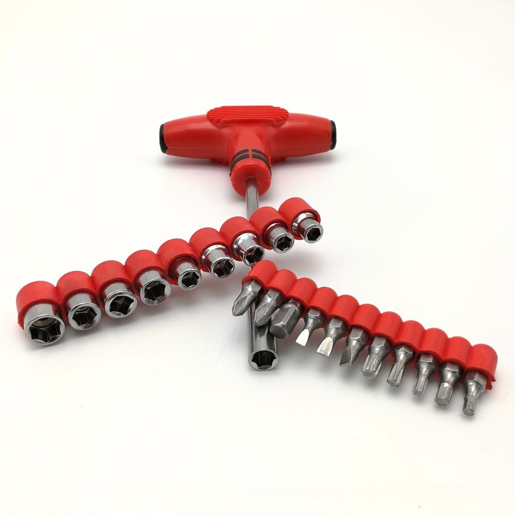 Набор из 22 ручных отверток, многофункциональный набор ключей с Т-образной рукояткой, шестигранная втулка из легированной стали, разные цвета, для сборки.