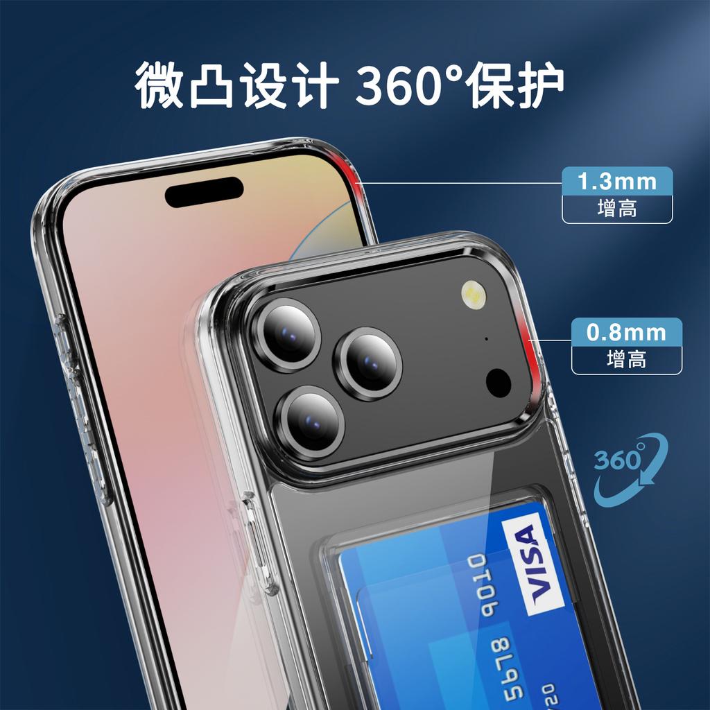 Применимо к iPhone 17 Pro Max кристально чистый чехол-кошелек для мобильного телефона Apple 16 Pro прозрачный 15 противоударный 14 защитный чехол