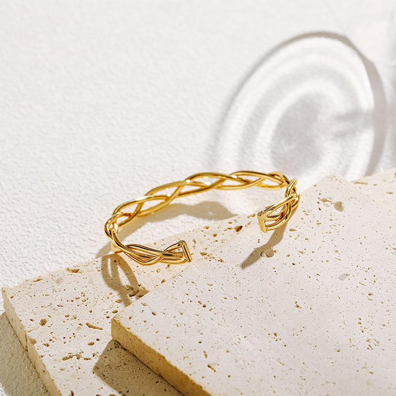 Women S French Irregular Twisted Braided Bracelet Gold Plated Hollow Cross Minimalist Jewelry