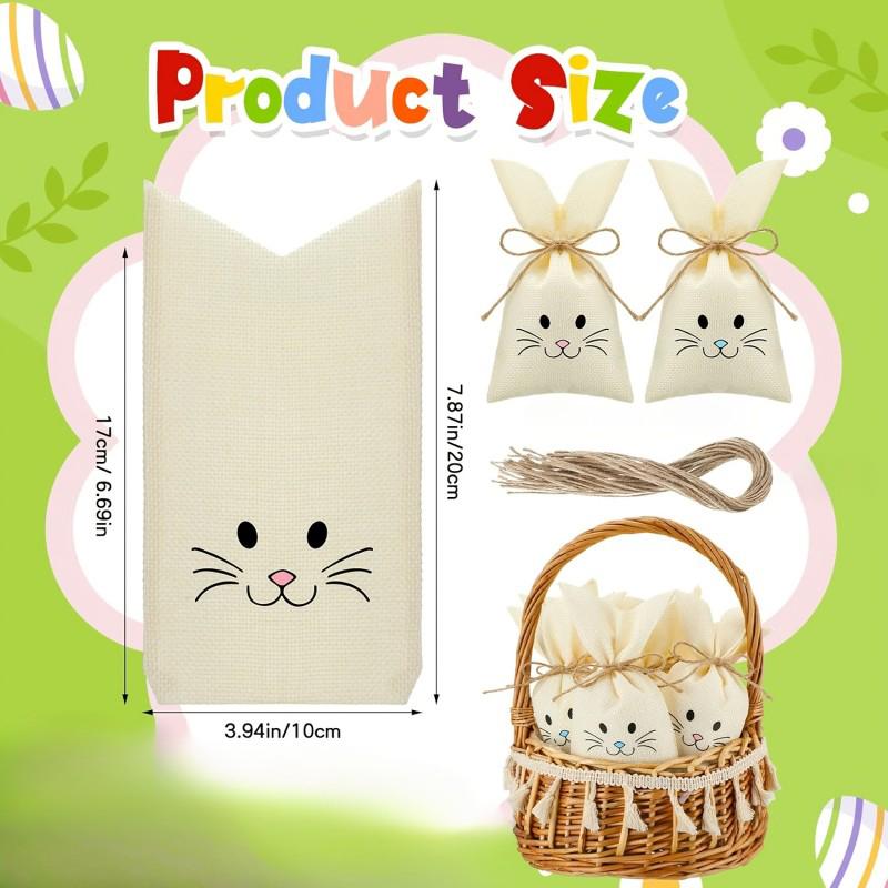 18PCS Easter Bunny Candy Gift Bags | Reusable Burlap Rabbit Bags with Twine, Perfect for Easter, Birthday