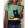 Women Cat Print Design Harajuku Casual Short Sleeved Top Fashionable Trend