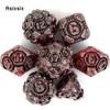 7 Pcs Silver Red Gear Wheel Metal Dice Solid Metal Polyhedral Dice Set Suitable for Role-Playing RPG Board Game Card Game