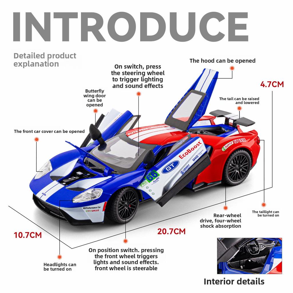 1:24 GT Сплав Спортивный Автомобиль Модель Литье под Давлением Металл Трассовый Гоночный Автомобиль Транспортные Средства Модель Симуляция Звук и Свет Коллекция