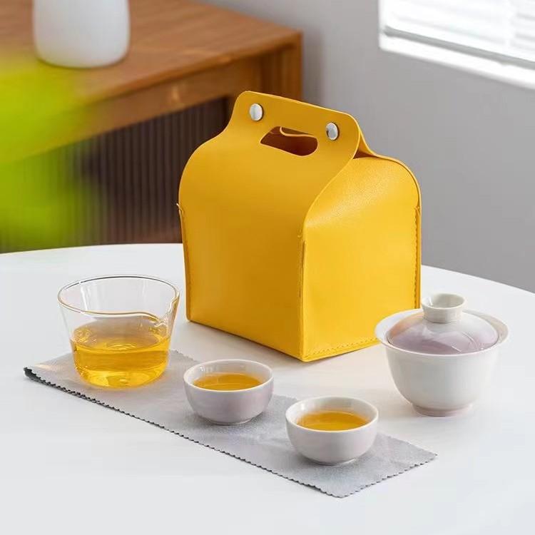 Portable ceramic express cup, one pot, three cups travel tea set, insurance bank business gift can be printed