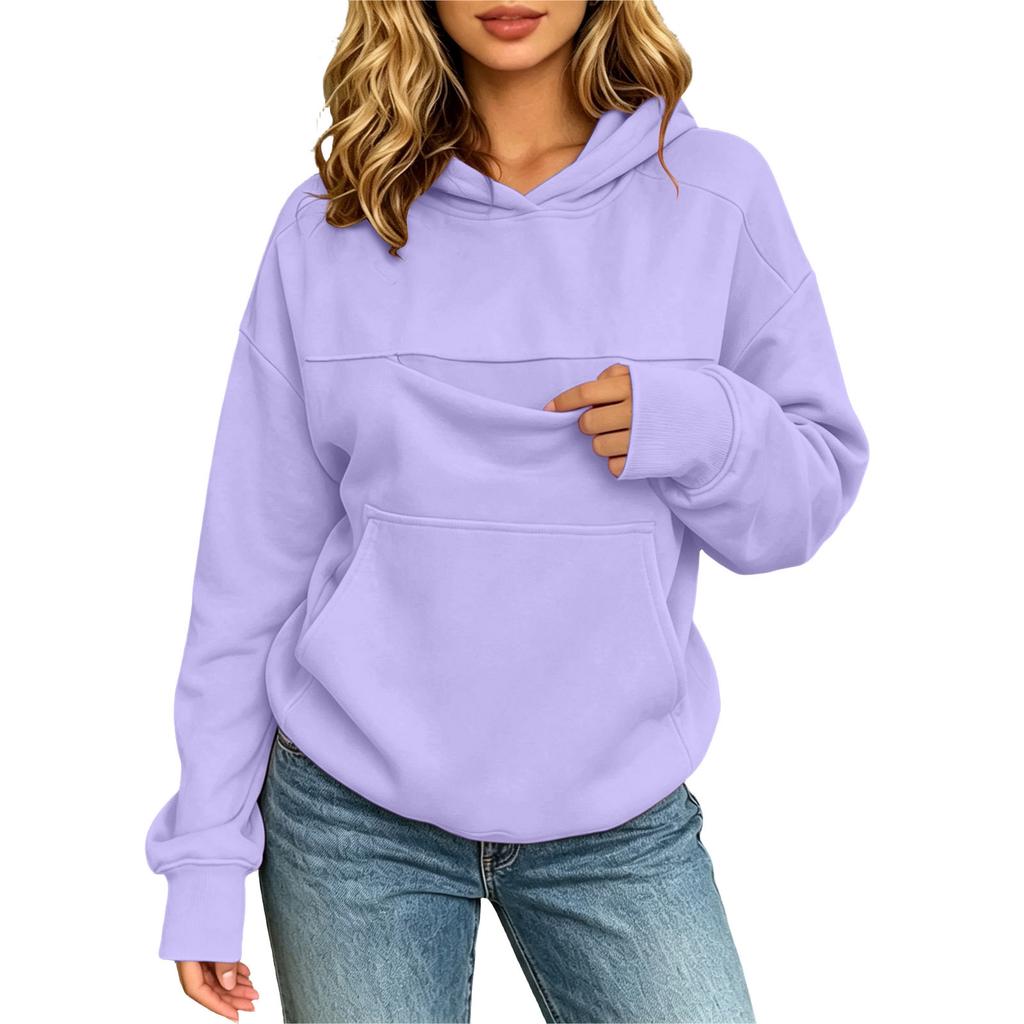 New Women's Zipper Pet Pocket Sweater Hooded Loose Long Sleeve Warm, Fleece Shirt