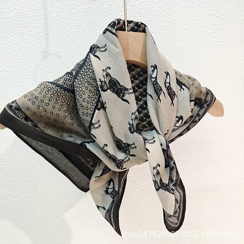 New Korean version ins retro British style scarf women's autumn fashion silk scarf shawl dual-purpose versatile square scarf