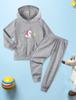 New Fashion Girls 2-piece Set Hooded Pullover Sweatshirt & Sweatpants Cartoon Unicorn Print Casual Fleece Lined Warm Sports Outfits For Autumn/ Winter