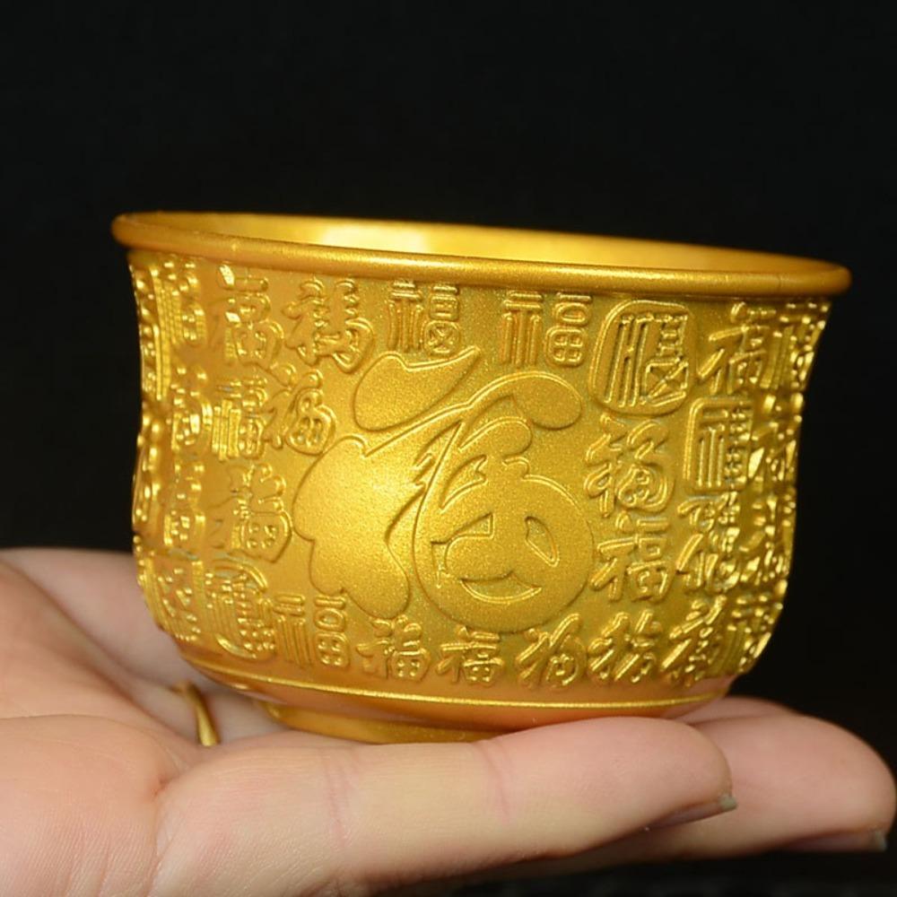 6pcs Gold/Silver Wine Cup Auspicious Fu Embossed Offering Water Bowl Ritual Tea Cup Temple
