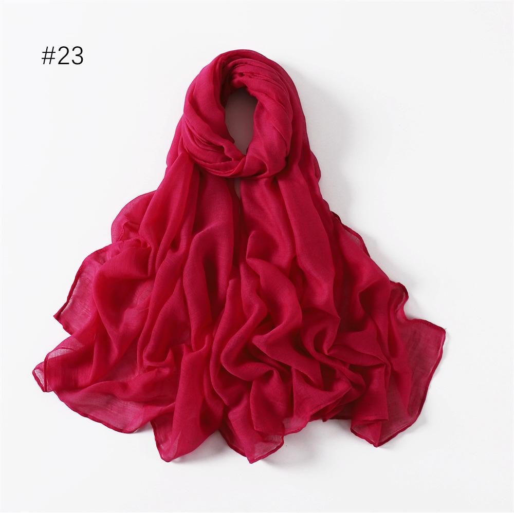 Women's Classic Bali Yarn Cotton-Linen Scarf: Breathable, Thin, Soft, Silk-Like, Solid Color.