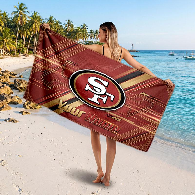 San Francisco 49ers Customized Name Text Beach Towel, Soft Absorbent Towel Beach Pool Travel Personal Gift