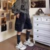 Женские винтажные рабочие брюки из денима с высокой талией и множеством карманов, прямые широкие брюки с эффектом потертости