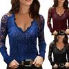 Женская блузка с длинным рукавом Slim Fit с глубоким вырезом и кружевным рукавом с v-образным вырезом, горячая блузка для бурения, уличная одежда
