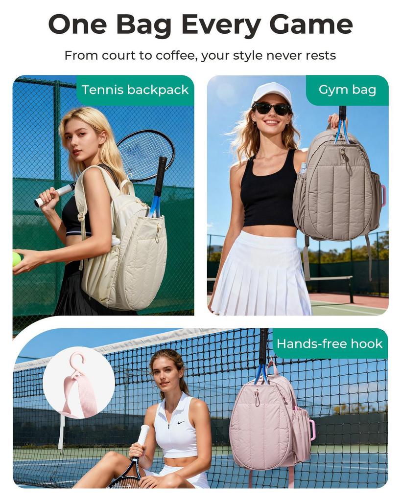 Versatile Pickleball & Tennis Backpack Tote – Stylish Dogtooth Pattern with Dedicated Shoe Compartment, Waterproof Sports Bag for Men & Women less