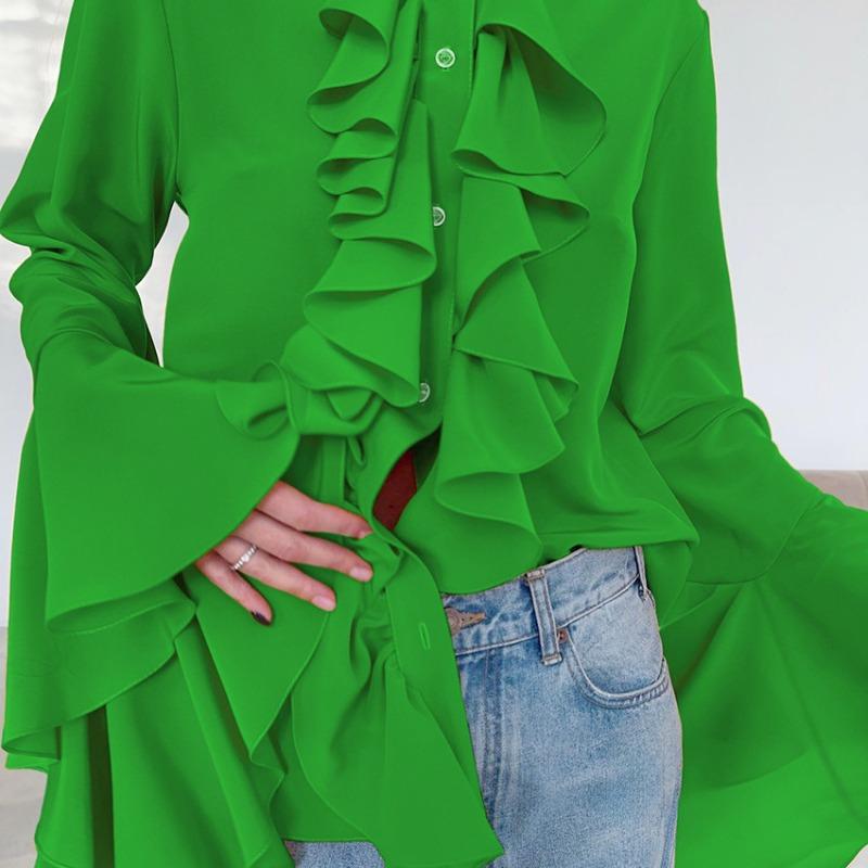 Женский осенне-зимний кардиган с длинными рукавами и оборками в стиле темперамент