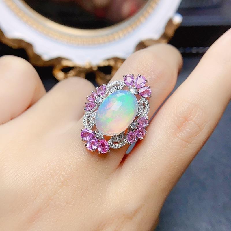 Sace Gems 925 Sterling Silver 10*14MM Natural Opal Rings for Women Engagement Cocktail Party Fine Jewelry Gift