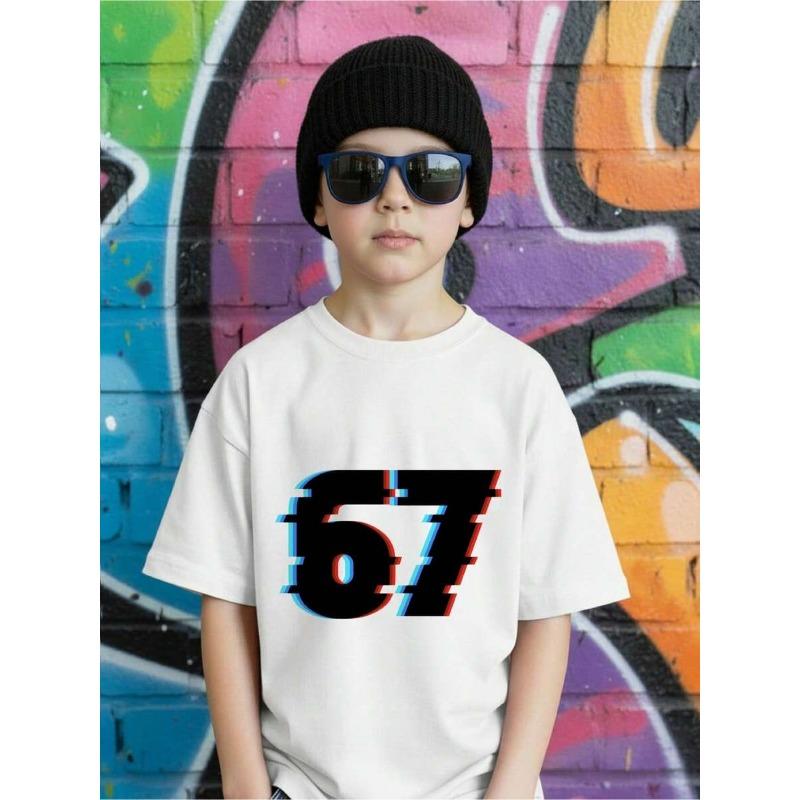 European sizes This Is a Casual, Easy, Stylish, Classic, And Cool American Retro Sporty Short-Sleeved Crew Neck T-Shirt for Boys, Size 67