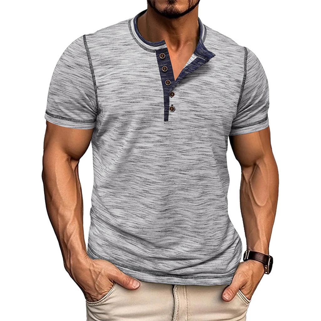 Men's Short Sleeved Lapel Collar T-shirt Casual Round Neck Top