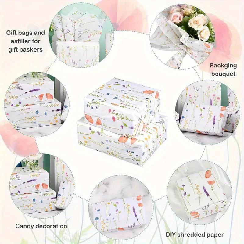 10 Sheets Floral Lavender Wrapping Tissue Paper, Art Craft Paper for Gift Wrapping, Bouquet Packing, DIY Projects, Party and Wedding Decoration