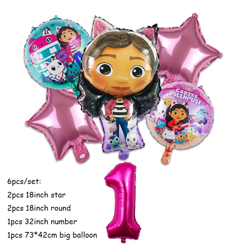 Pink Gabby House Birthday Party Decoration Banner Balloons Gabby Paper Cake Topper Plate Napkins Girl Party Decorations Supplies