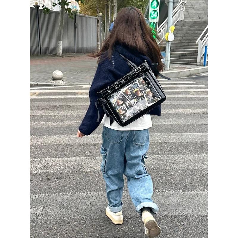 Сумка-тоут с прозрачным слоем из мультфильма за два юаня, большая вместительная сумка-тоут, сумка через плечо и подмышки