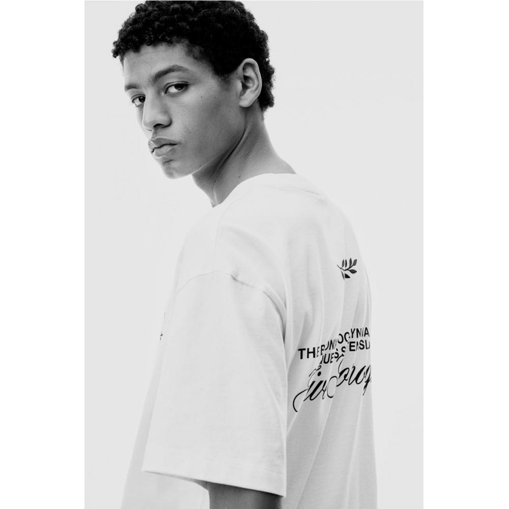 Футболка свободного покроя с принтом HM, белая, Нью-Йорк