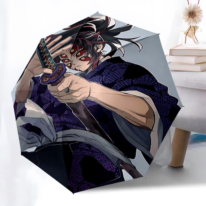 1pc Demon Slayer Tanjiro Kamado Outdoor Umbrella - Automatic Opening/Closing, Portable 3-Fold Design, 8-Rib Iron Frame, Perfect Gift for Fans, Travele