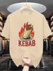 Unisexs Summer Cotton Casual Loose Fashion Kebab Pattern Printed Comfortable Sports Round Neck Short Sleeve Tshirt Top
