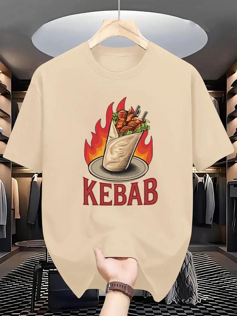 Unisexs Summer Cotton Casual Loose Fashion Kebab Pattern Printed Comfortable Sports Round Neck Short Sleeve Tshirt Top