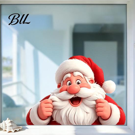 Christmas Window Decals Peeking Santa Claus Static Cling, 3D Effect Waterproof Stickers Sticker, Reusable Glass Decal for Home Holiday Decor