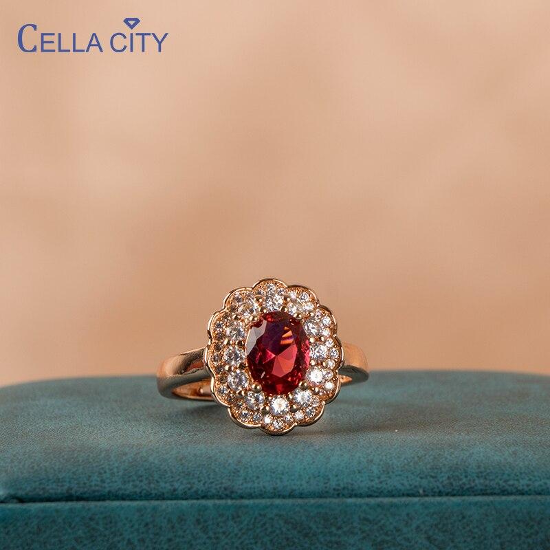 Cellacity Classic 925 Sterling Silver Ring for Charm Lady with Oval Shape Ruby Gemstones Flower Zircon Female Fine Jewelry Gift