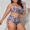 2 шт./компл. женское бикини с цветочным принтом, регулируемые бретельки, плюс размер, купальник с высокой талией и разрезом