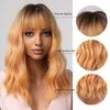 Bob Wavy Synthetic Wigs With Bangs for Women Blonde Ombre Medium Length Water Wave Wig Heat Resistant Fiber Hair Party Cosplay