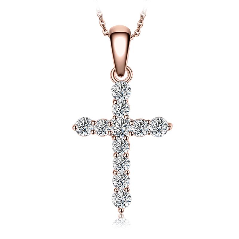 JewelryPalace Крест Боком Кубический Цирконий 925 Пробы Подвеска-ожерелье для Женщин Покрытие Желтым Золотом Розовым Золотом Без Цепочки