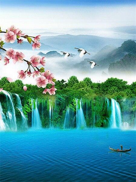 5d Алмазная картина Полный дрель Квадратный пейзаж Водопад Алмазная вышивка Продажа Цветочная мозаика Домашний декор