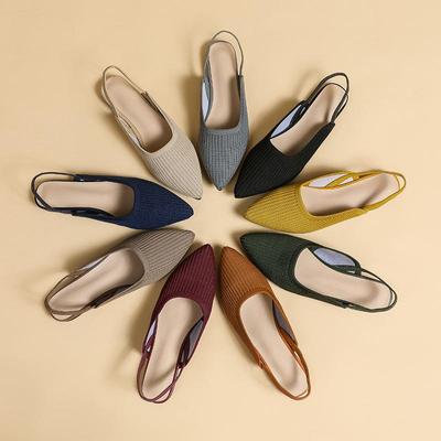 Женские летние туфли большого размера с острым носком и плоской подошвой, повседневные однотонные вязаные сандалии с открытым носком, размер 34-43