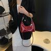 Red Patent Leather Armpit Bag for Women Bucket Bag Single Shoulder High Crossbody Bag Korean Fashion
