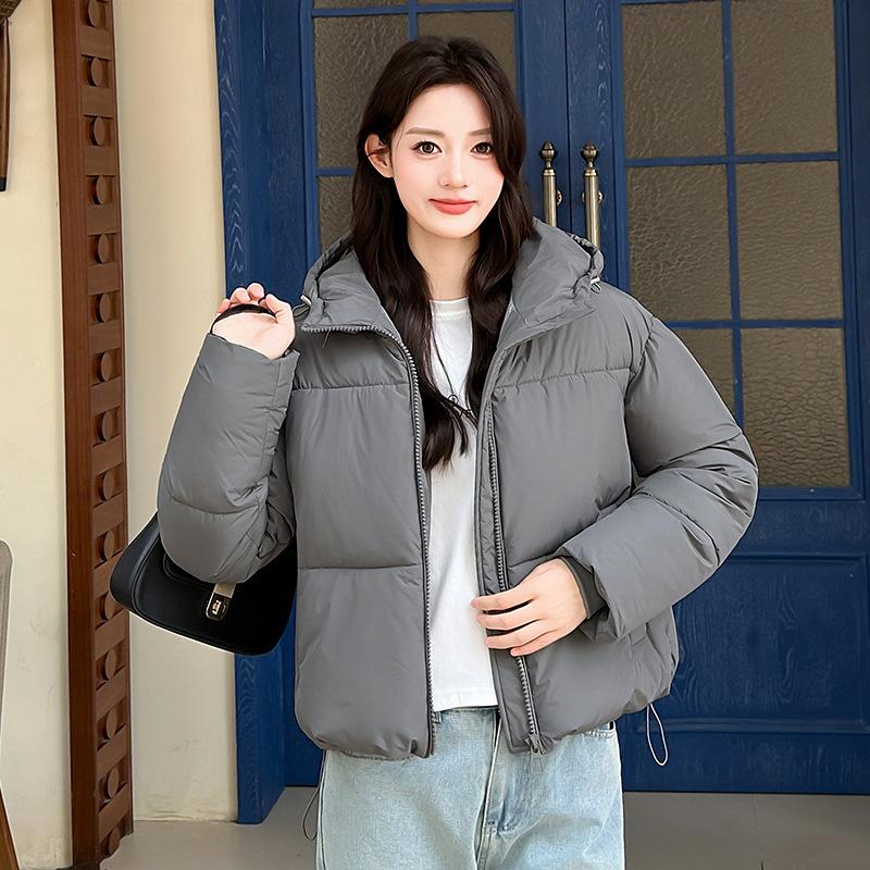 Women Short Medium Length Down Jacket Winter Warm Stand Collar Solid Color Casual Outerwear Coat