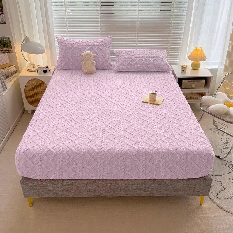 Winter Warm Fitted Sheet Milk Velvet Bed Cover Solid Color Thickened Mattress Protector for Bedroom Living Room Mattress Cover
